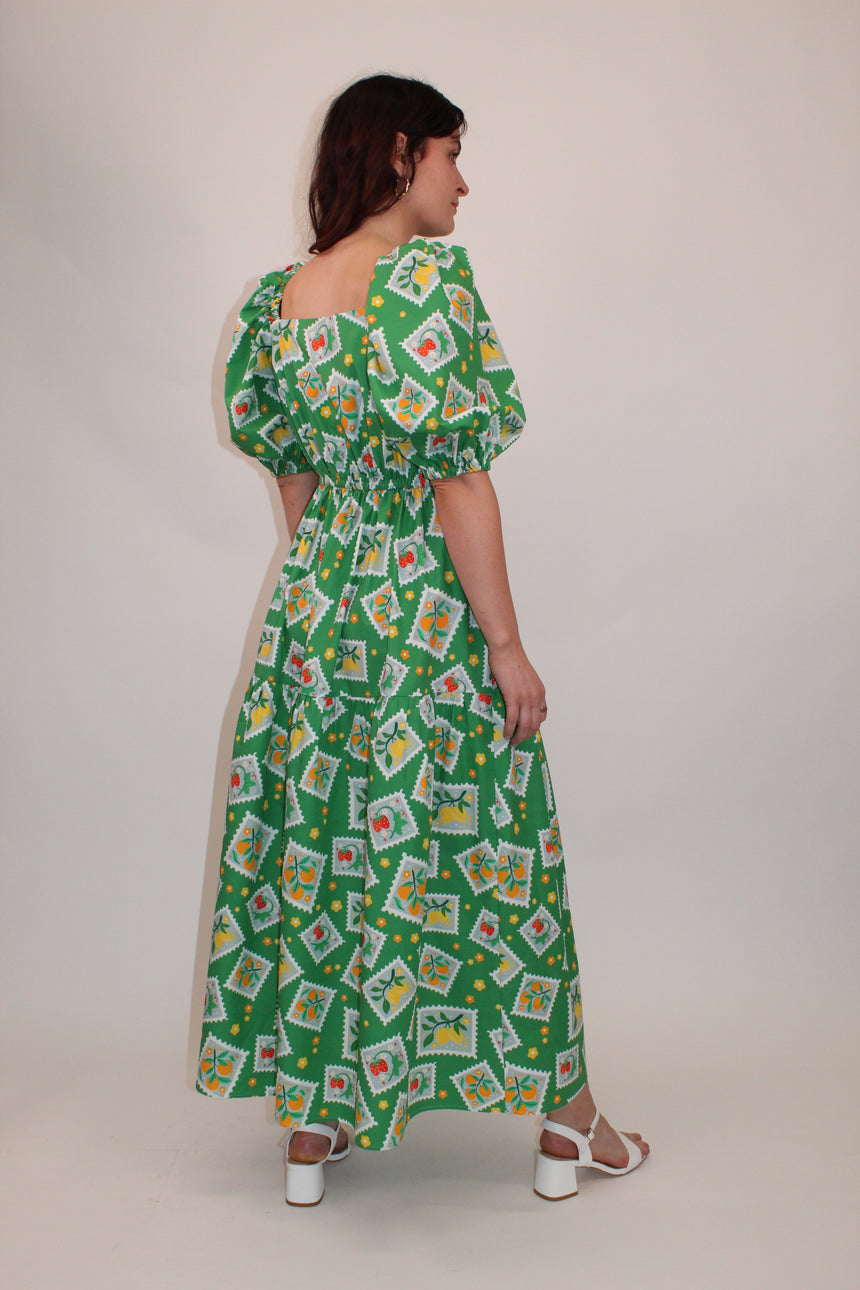 Cotton Postcard Print Midi Dress