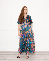 Vivienne Maxi Dress in Teal Leopard Shadow