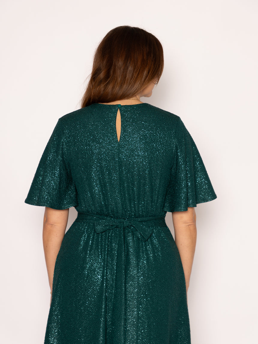 Sophia Glitter Emerald Green Foil Maxi Dress