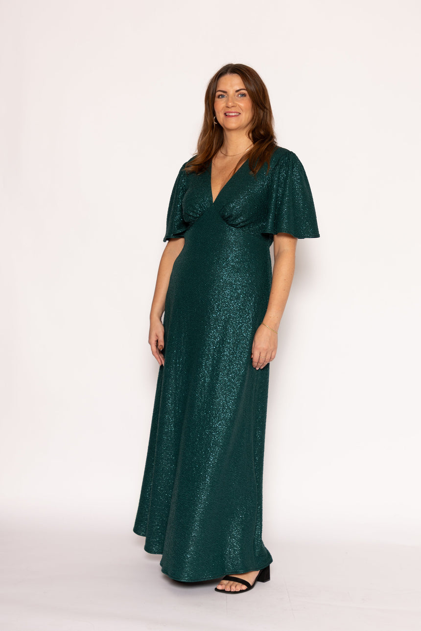 Sophia Glitter Emerald Green Foil Maxi Dress