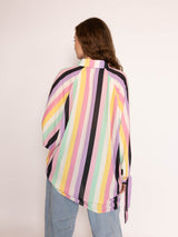 Candy Stripe Tie Cuff Oversized Shirt