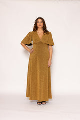 Sophia Glitter Gold Foil Maxi Dress