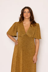 Sophia Glitter Gold Foil Maxi Dress