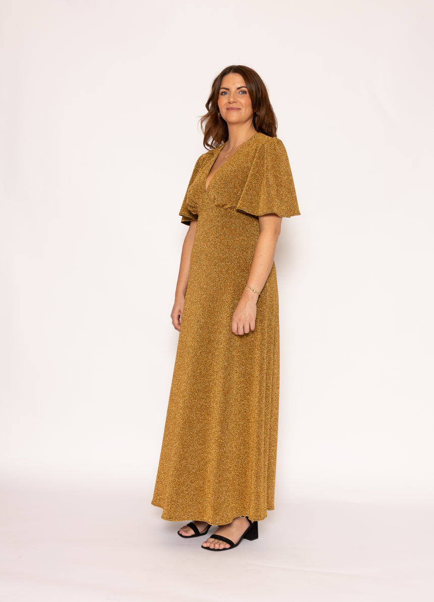 Sophia Glitter Gold Foil Maxi Dress