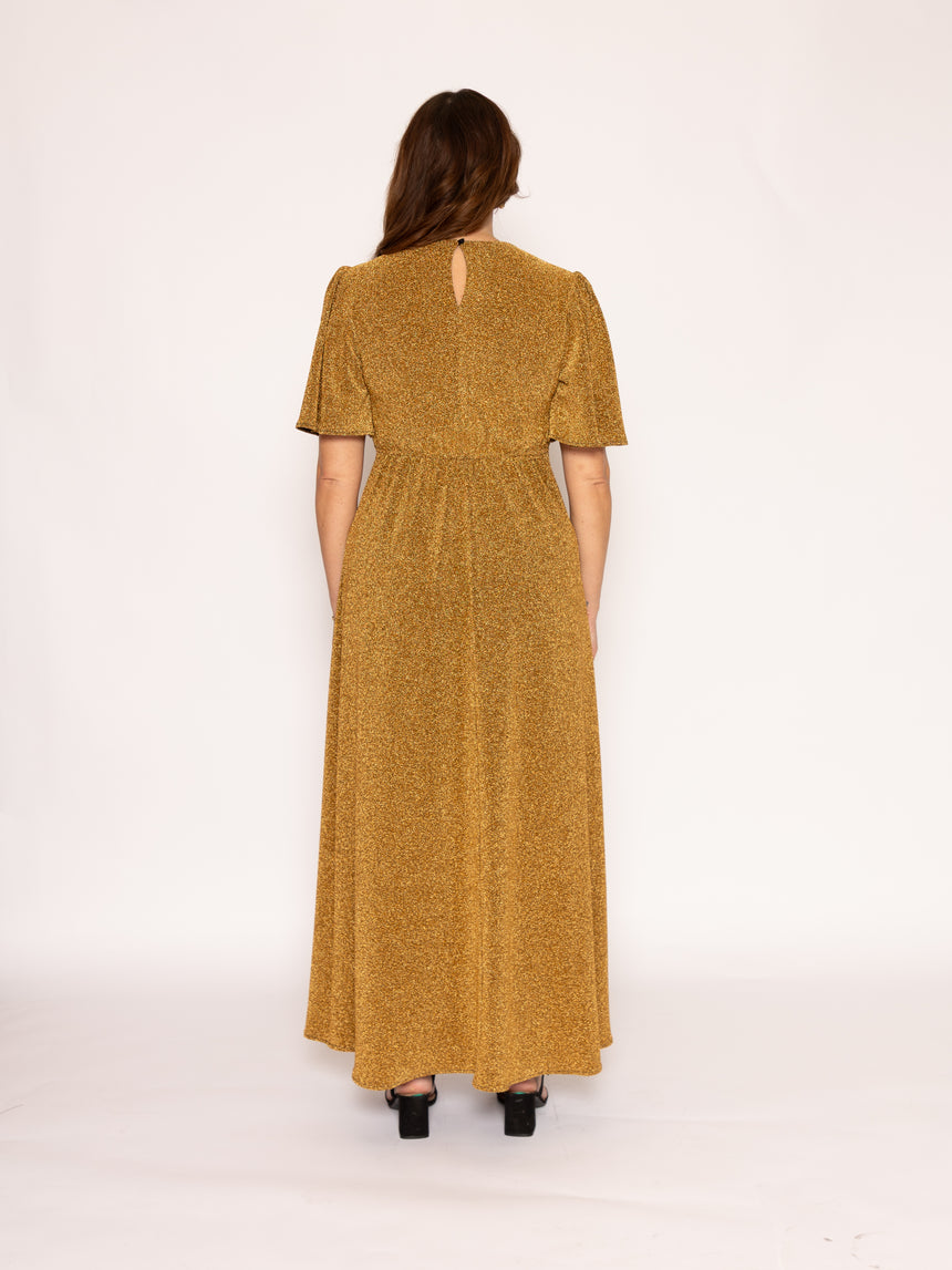Sophia Glitter Gold Foil Maxi Dress
