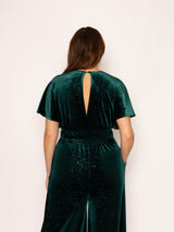 Wide Leg Jumpsuit in Emerald Green Glitter Velvet