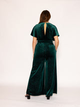 Wide Leg Jumpsuit in Emerald Green Glitter Velvet