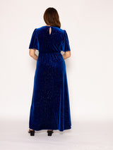 Sophia Glitter Velvet in Cosmic Blue Maxi Dress