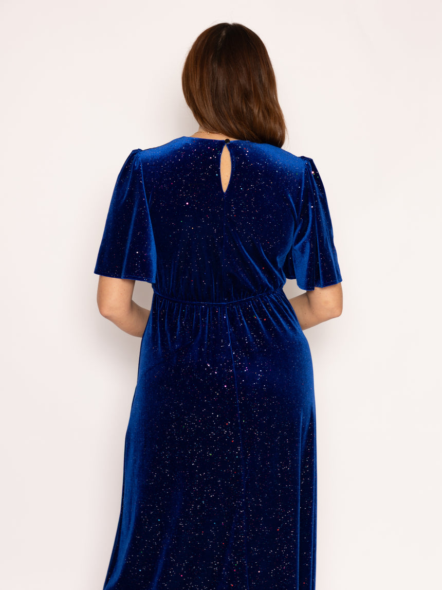 Sophia Glitter Velvet in Cosmic Blue Maxi Dress