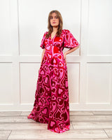 Grace Evening Maxi Dress in Swoosh Heart Print