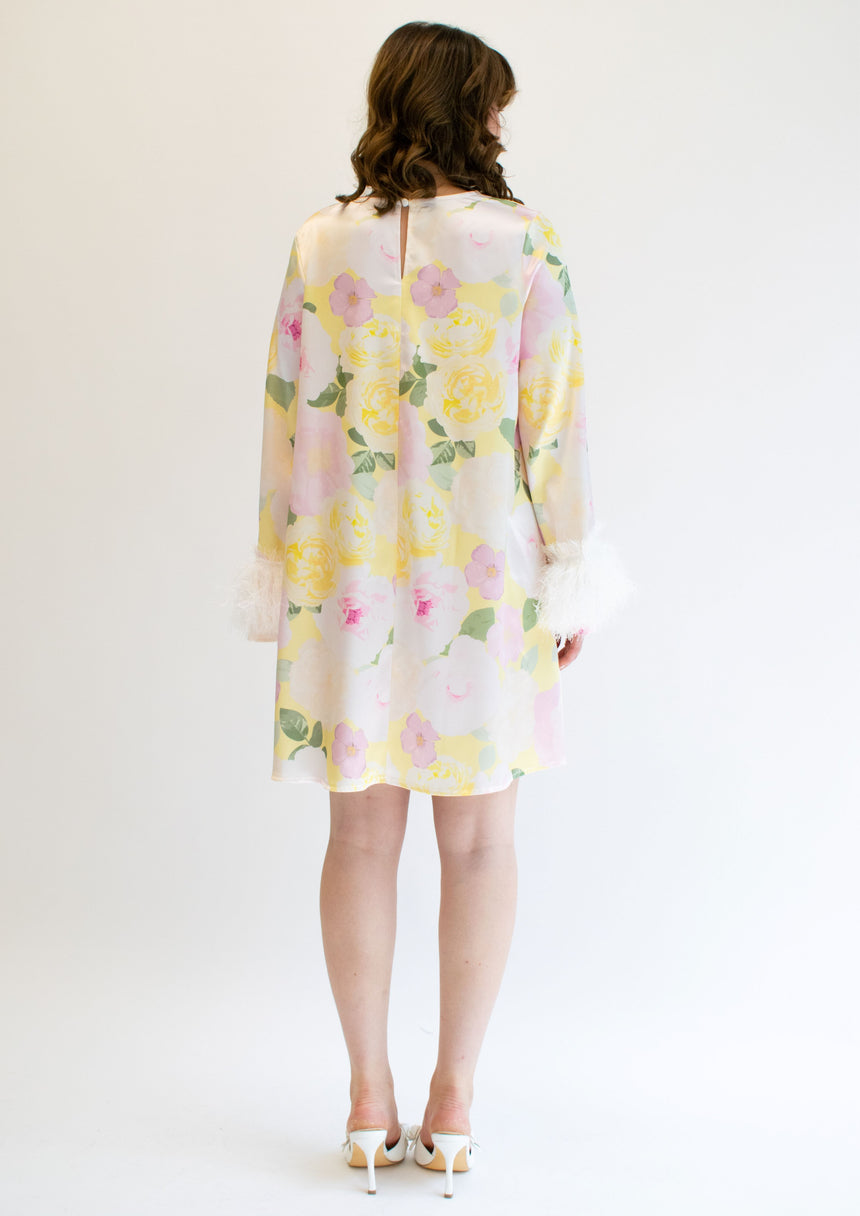 Mini Dress Feathered Dress in Floral Print