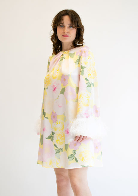 Mini Dress Feathered Dress in Floral Print