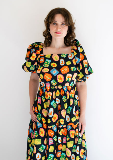 Linen post card  Maxi dress square neck