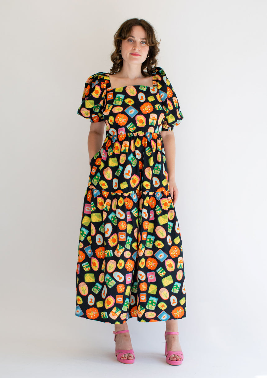 Linen post card  Maxi dress square neck