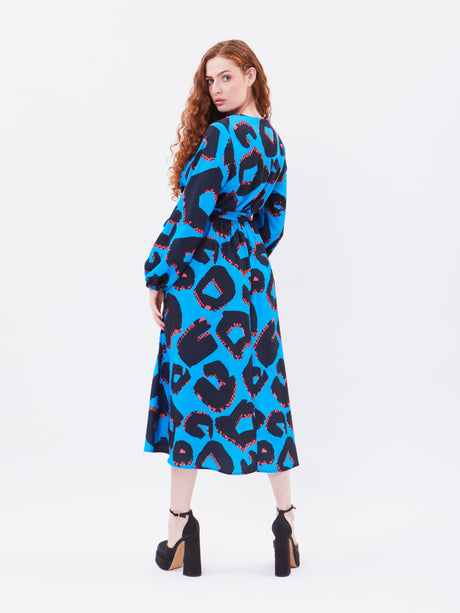 Blue Leopard Midi Dress